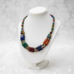 80s 90s Chunky Beaded Necklace | Vintage Faux Stone Statement Jewelry | Retro